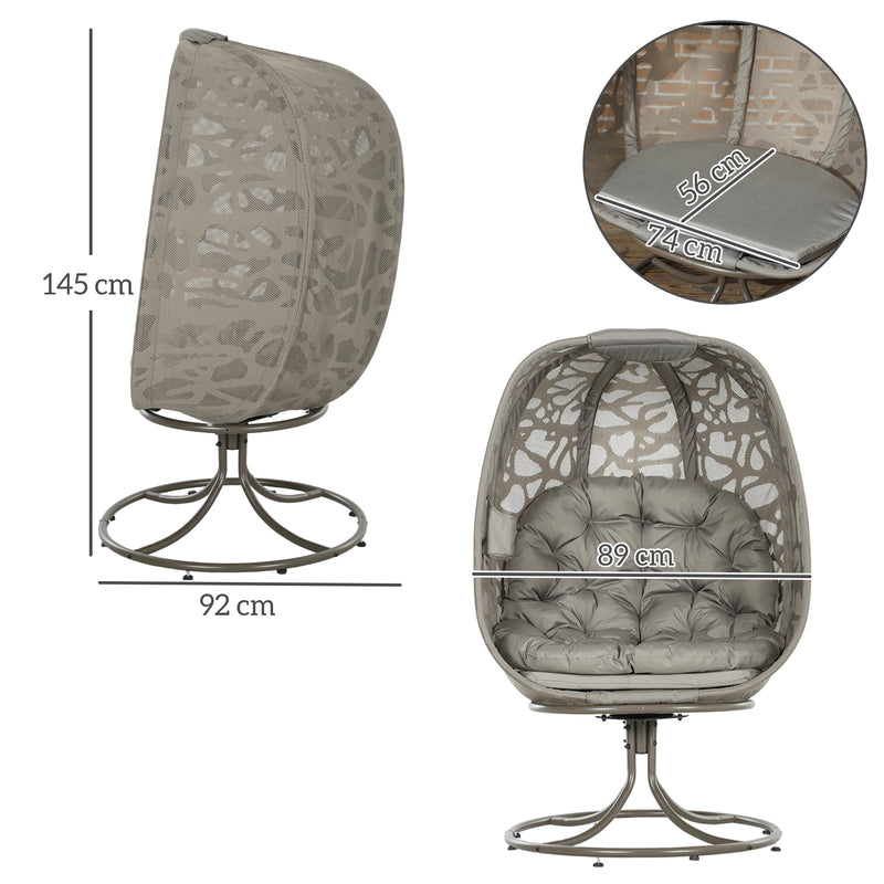 Outsunny Foldable Egg Chair with Cushions, Indoor Outdoor Swivel Lounger, Sand