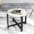 Outsunny Round Small Garden Table with Faux Marble Glass Top, Light Grey