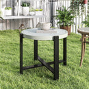 Outsunny Round Small Garden Table with Faux Marble Glass Top, Light Grey
