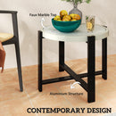 Outsunny Round Small Garden Table with Faux Marble Glass Top, Light Grey