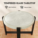 Outsunny Round Small Garden Table with Faux Marble Glass Top, Light Grey