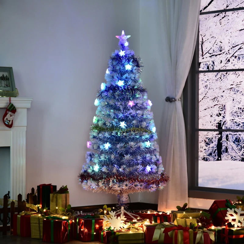 HOMCOM Artificial Fibre Optic Christmas Tree with Star Topper 6ft - White