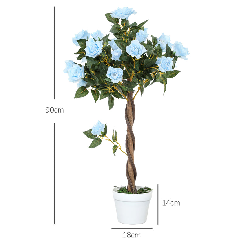Outsunny Set of 2 90cm Artificial Rose Tree, Fake Decorative Plant