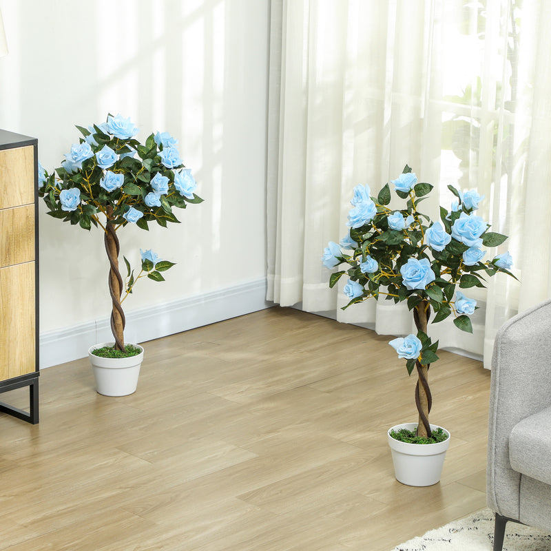 Outsunny Set of 2 90cm Artificial Rose Tree, Fake Decorative Plant