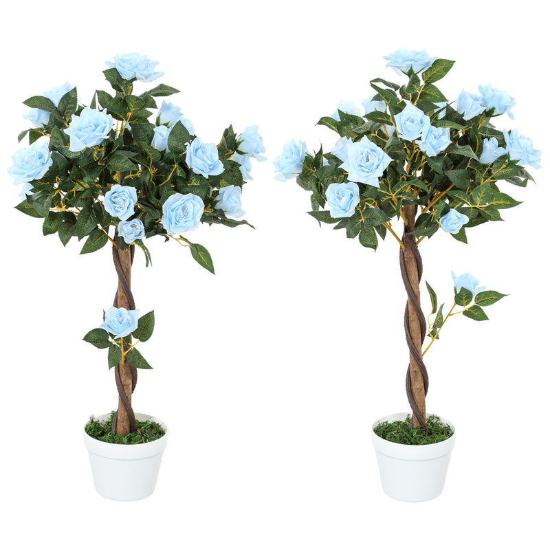 Outsunny Set of 2 90cm Artificial Rose Tree, Fake Decorative Plant