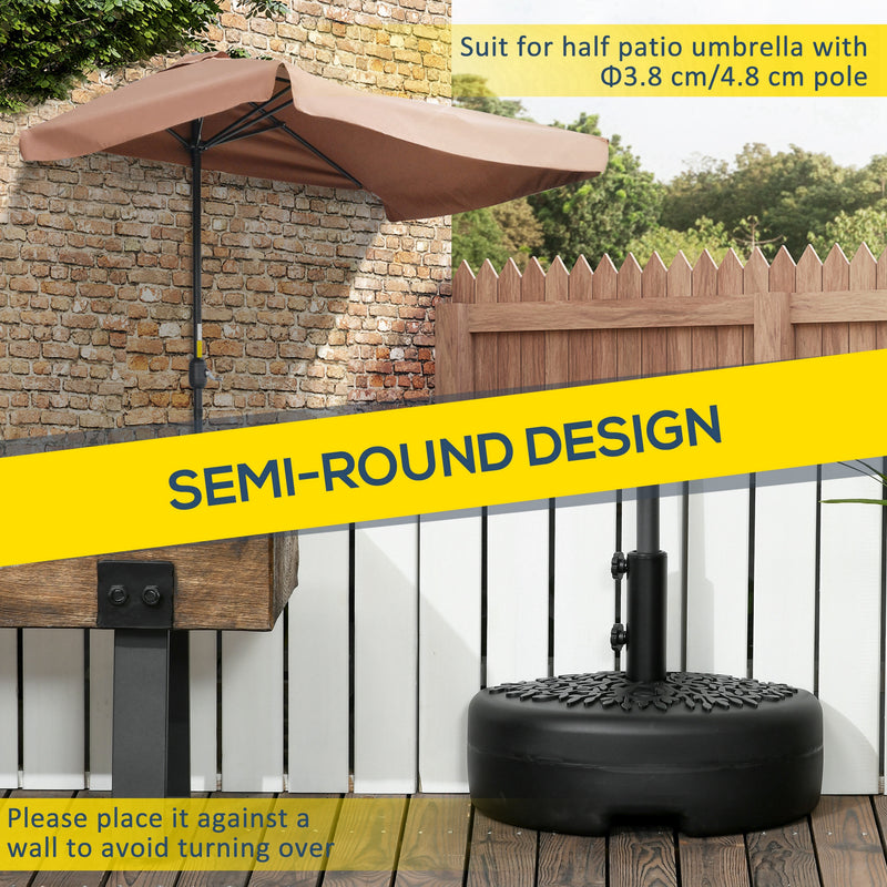 Outsunny Half Round Patio Umbrella Base for 3.8 cm or 4.8 cm Pole, Black