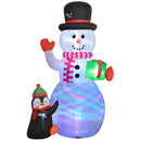 Outsunny 8FT Inflatable Snowman Holding Gift Box W/ Penguin And LED Lights