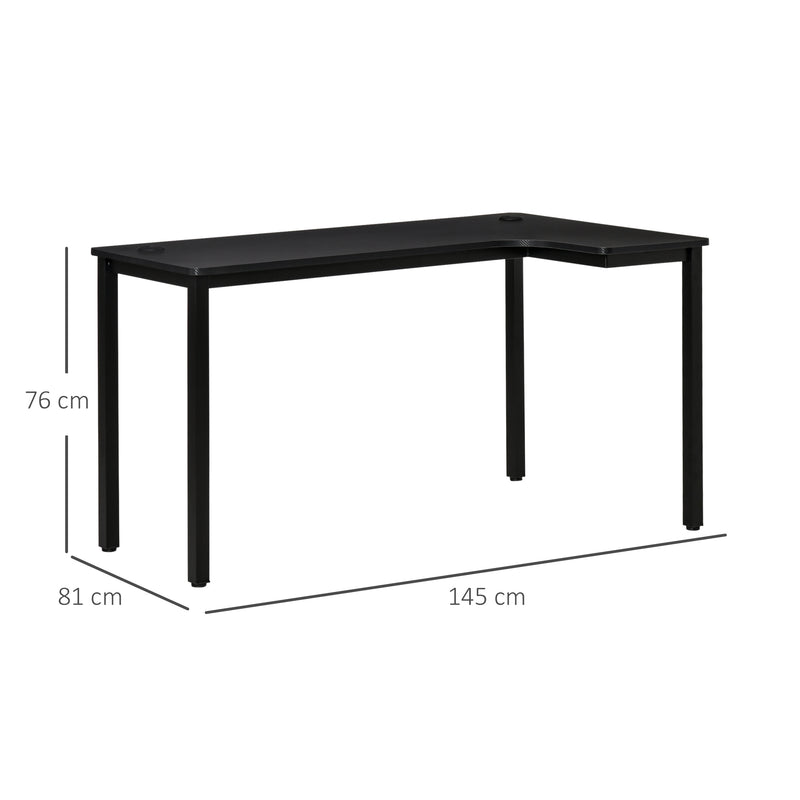 L-Shaped Gaming Desk, Computer Corner Desk, Home Office Workstation with Cable Management, 145 x 81 x 76cm, Black, Left