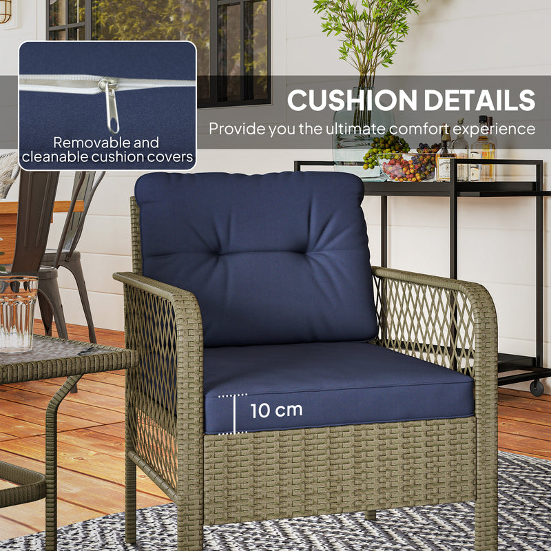 Outsunny 3 Pieces Rattan Bistro Set with Tempered Glass Table Charcoal Grey
