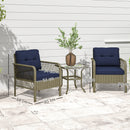 Outsunny 3 Pieces Rattan Bistro Set with Tempered Glass Table Charcoal Grey