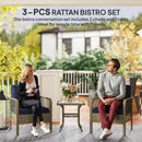 Outsunny 3 Pieces Rattan Bistro Set with Tempered Glass Table Charcoal Grey