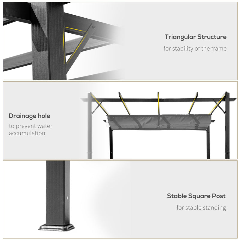 Outsunny 3x3(m) Pergola Gazebo Sun Shade Shelter Aluminium Garden Canopy, Grey