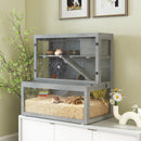 PawHut 3 Tier Wooden Hamster Cage With Hut, Wheel, Ramps, 80 X 50 X 84 Cm