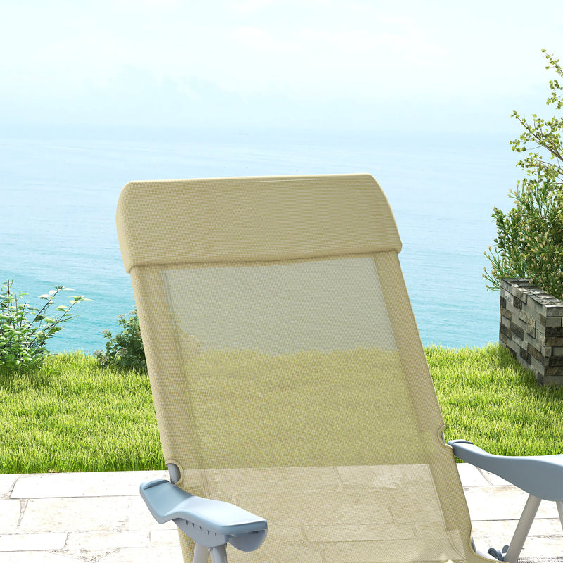 Outsunny Reclining Garden Chairs Set of 2 w/ 5-level Adjustable Backrest, Beige