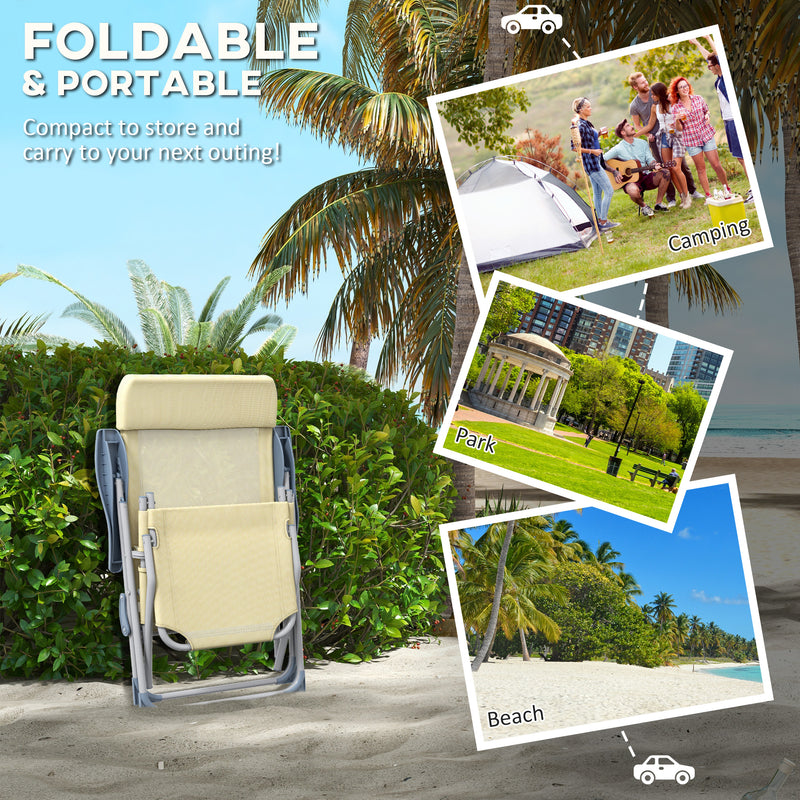 Outsunny Reclining Garden Chairs Set of 2 w/ 5-level Adjustable Backrest, Beige