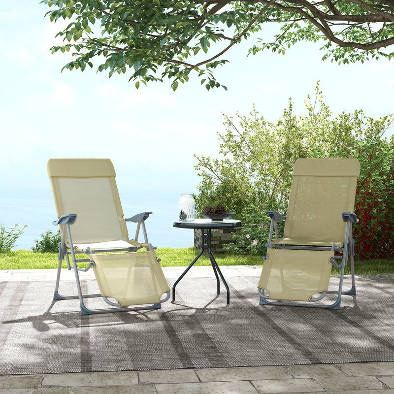 Outsunny Reclining Garden Chairs Set of 2 w/ 5-level Adjustable Backrest, Beige