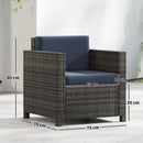 Outsunny Rattan Garden Armchair, Cushioned Single Rattan Chair, Brown/Blue