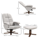 HOMCOM Swivel Recliner Chair with Footstool and Wooden Base, Light Grey