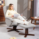 HOMCOM Swivel Recliner Chair with Footstool and Wooden Base, Light Grey