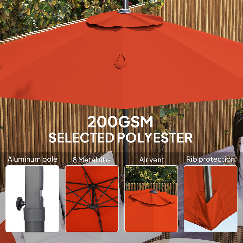 Outsunny 3 X 3(m) Cantilever Parasol Garden Umbrella With Cross Base