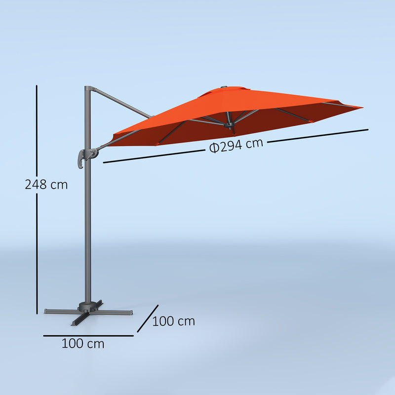 Outsunny 3 X 3(m) Cantilever Parasol Garden Umbrella With Cross Base