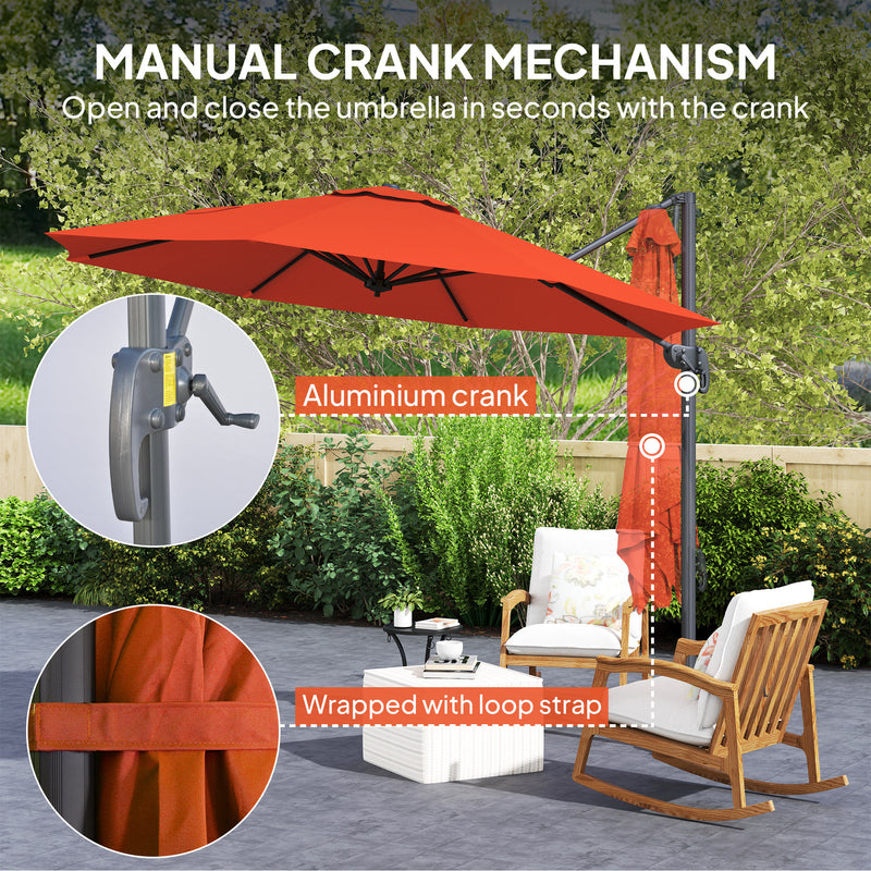 Outsunny 3 X 3(m) Cantilever Parasol Garden Umbrella With Cross Base