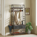HOMCOM Coat Rack with Shoe Storage, Bench and 10 Hooks, Grey