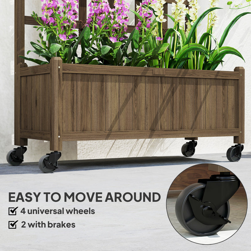 Outsunny Wooden Trellis Planter, Raised Garden Bed with Wheels and Bed Liner