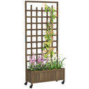 Outsunny Wooden Trellis Planter, Raised Garden Bed with Wheels and Bed Liner