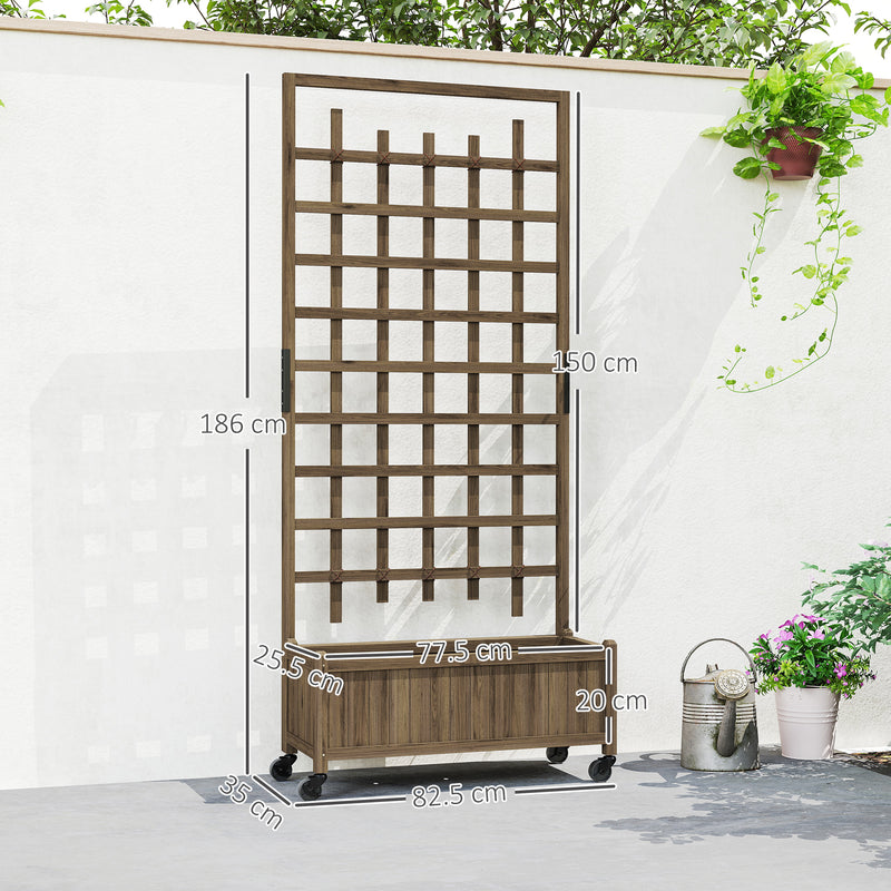 Outsunny Wooden Trellis Planter, Raised Garden Bed with Wheels and Bed Liner