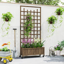Outsunny Wooden Trellis Planter, Raised Garden Bed with Wheels and Bed Liner