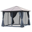 Outsunny Hardtop Gazebo with Aluminium Frame and Curtains 3 x 4m - Grey