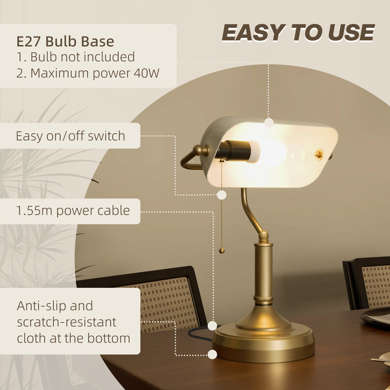 HOMCOM Banker's Table Lamp W/ Antique Bronze Tone Base, White/Blue