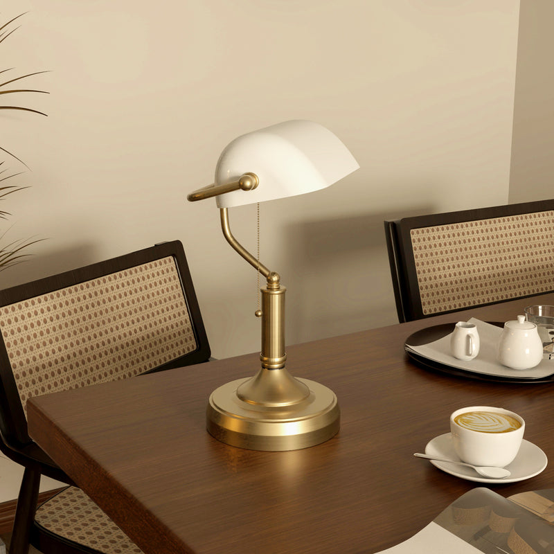 HOMCOM Banker's Table Lamp W/ Antique Bronze Tone Base, White/Blue