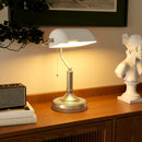 HOMCOM Banker's Table Lamp W/ Antique Bronze Tone Base, White/Blue