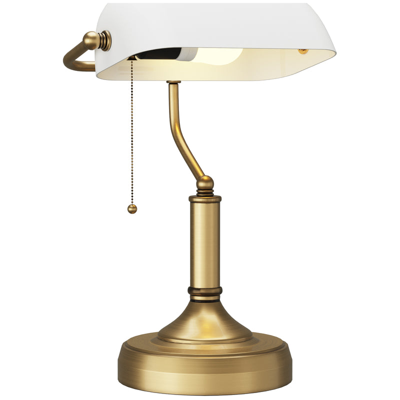 HOMCOM Banker's Table Lamp W/ Antique Bronze Tone Base, White/Blue