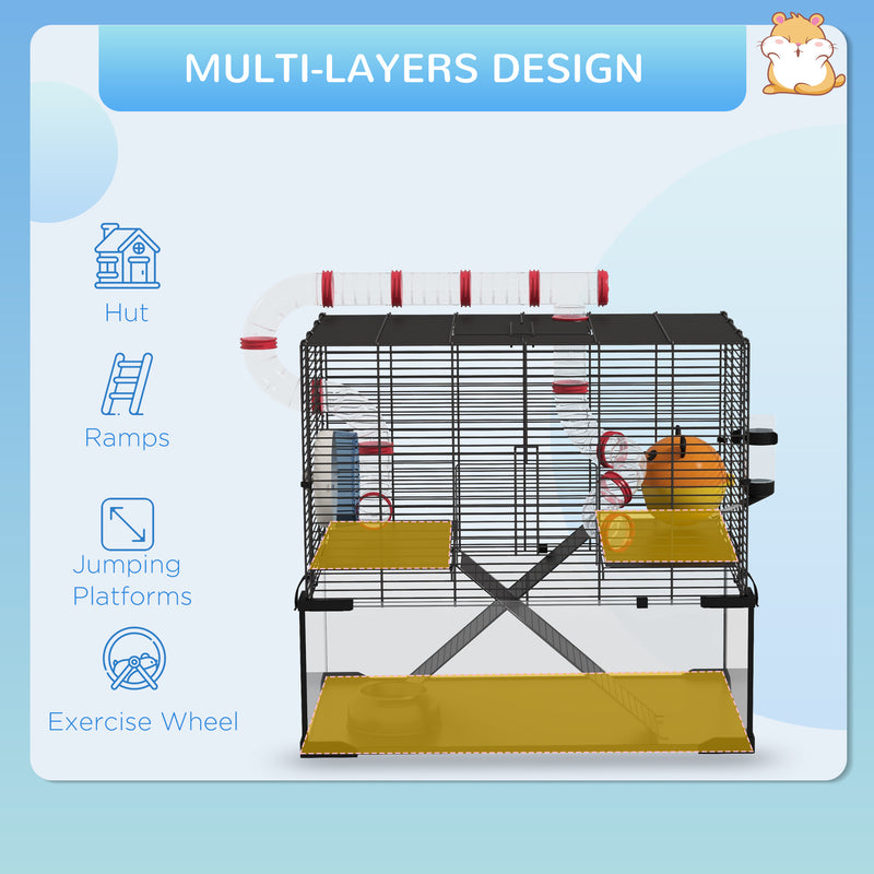 PawHut Hamster Cage W/ Tunnels, Tubes, Ramps, Platforms, Hut