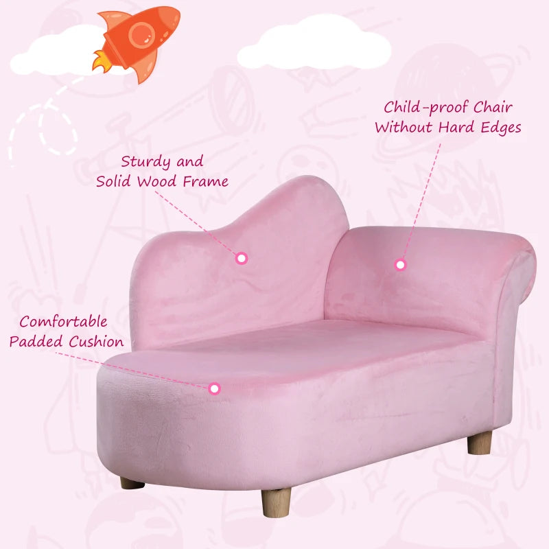 HOMCOM Kids Velvet-Like Chaise Lounge – Pink
