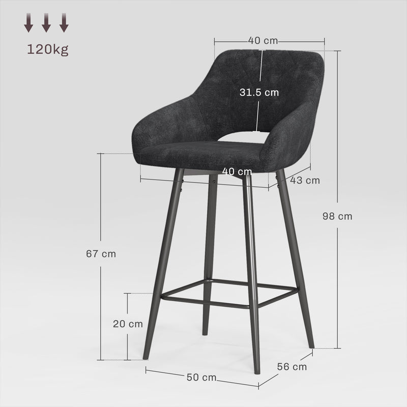 HOMCOM Bar Stools Set Of 2, Velvet-Touch Fabric Counter Height Bar Chairs Pink