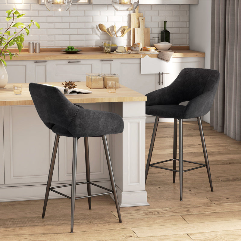 HOMCOM Bar Stools Set Of 2, Velvet-Touch Fabric Counter Height Bar Chairs Pink