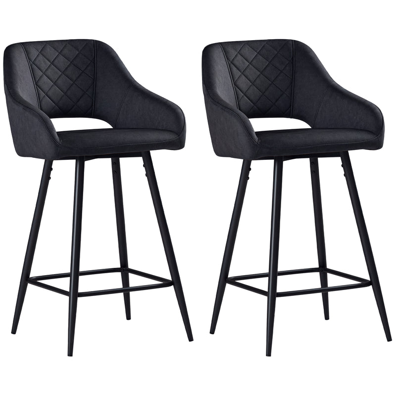 HOMCOM Bar Stools Set Of 2, Velvet-Touch Fabric Counter Height Bar Chairs Pink