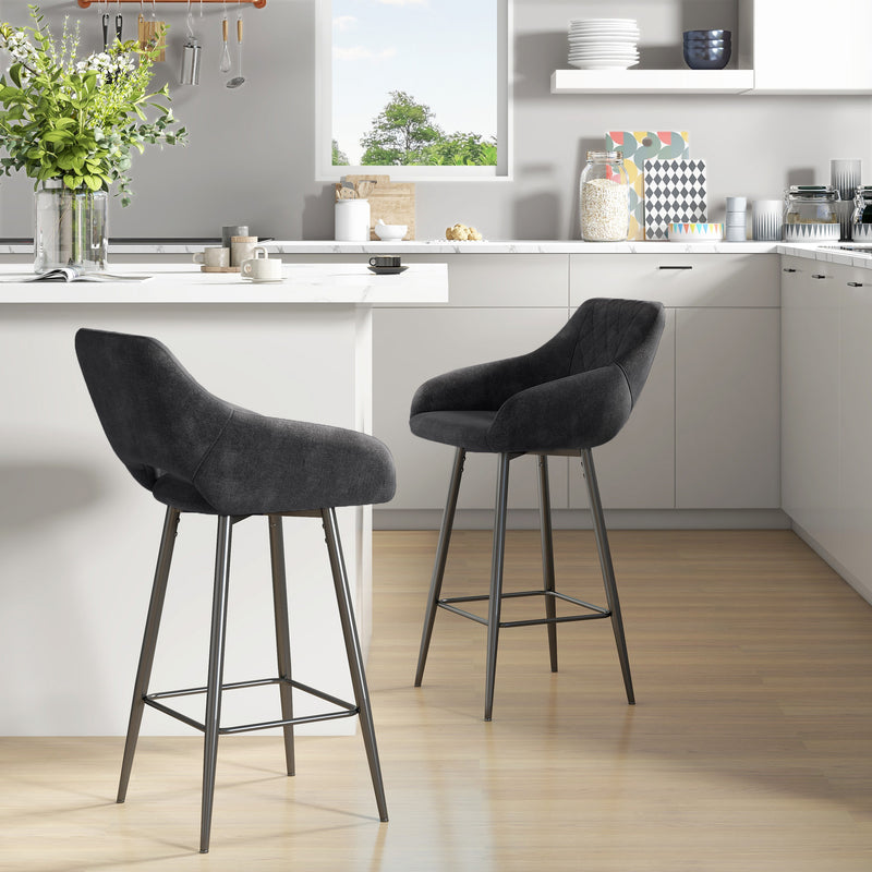 HOMCOM Bar Stools Set Of 2, Velvet-Touch Fabric Counter Height Bar Chairs Pink