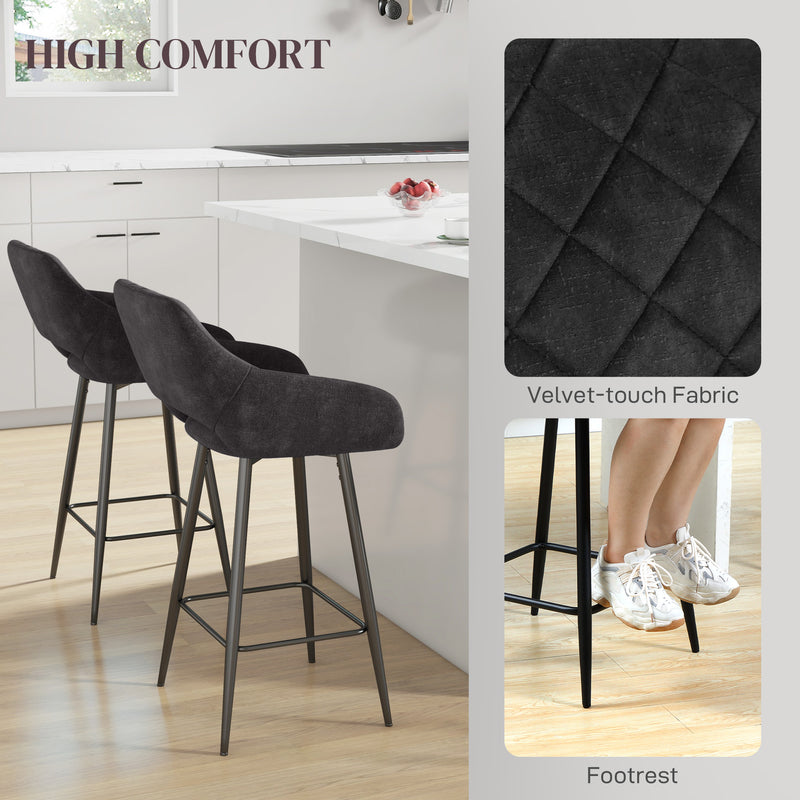 HOMCOM Bar Stools Set Of 2, Velvet-Touch Fabric Counter Height Bar Chairs Pink