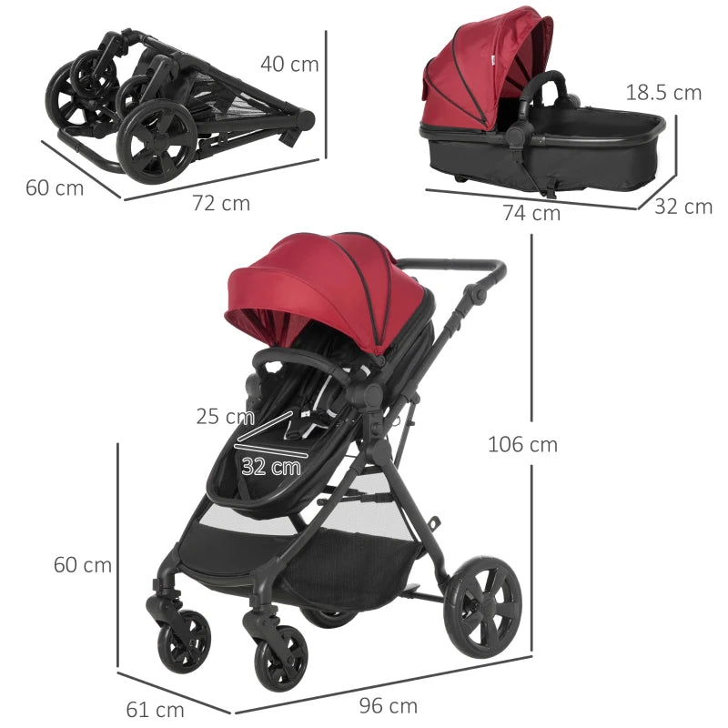 HOMCOM Baby Stroller - Pushchair - Pram - Red
