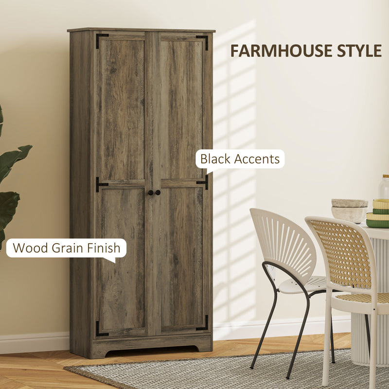 HOMCOM Farmhouse Kitchen Cupboard, Kitchen Cabinet, Grey Wood-Effect