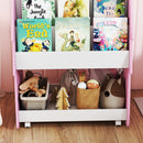 AIYAPLAY Double-Sided Children's Bookcase With Wheels For Playroom, Pink