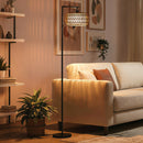 HOMCOM Dimmable Standing Lamp With Double Shade, Boho Floor Lamp, Black