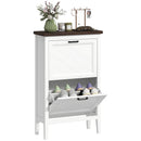 HOMCOM Shoe Cabinet with 2 Flip Drawers, Narrow Shoe Storage Cabinet, White