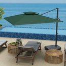 Outsunny Garden Cantilever Parasol w/ Weighted Base Tilt Crank Dark Green