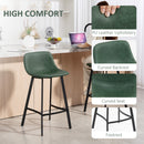 HOMCOM Bar Stools Set of 2, Bar Chairs with Back and Steel Legs, Green